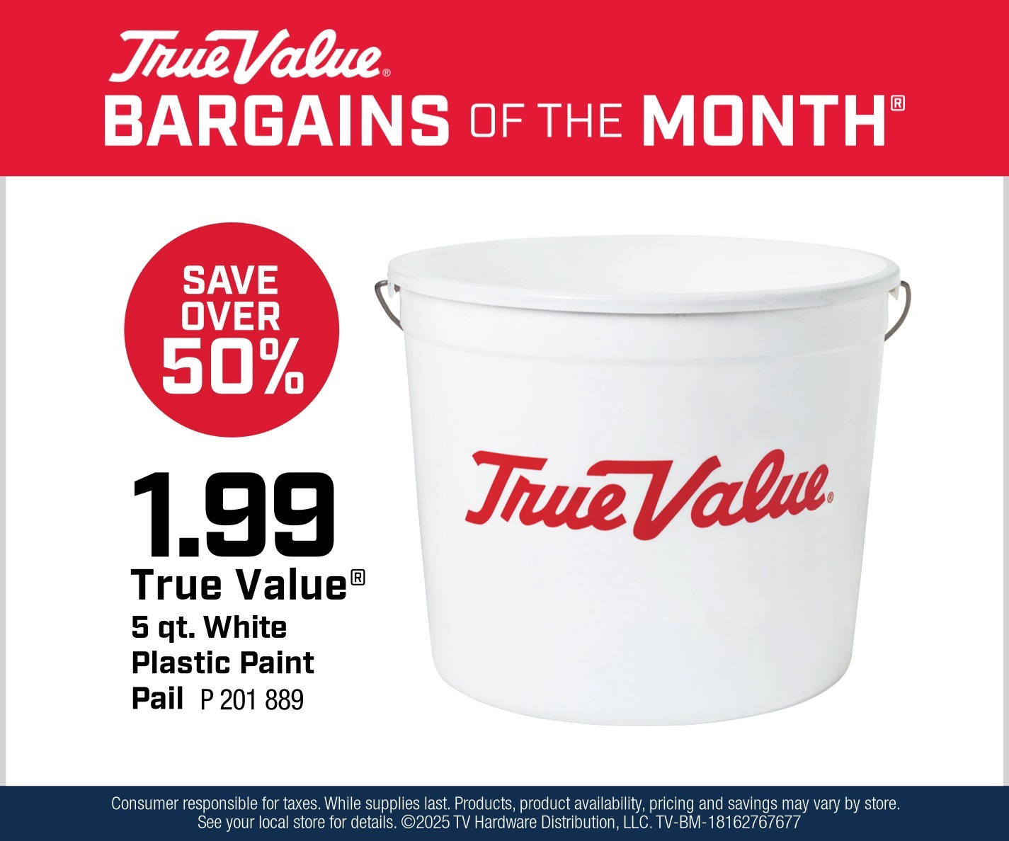 True Value® White Plastic Paint Pail $1.99 