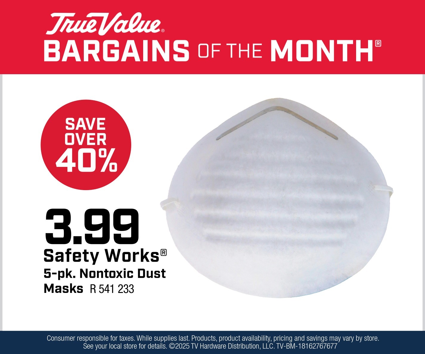 Safety Works® 5-pk. Nontoxic Dust Masks $3.99 