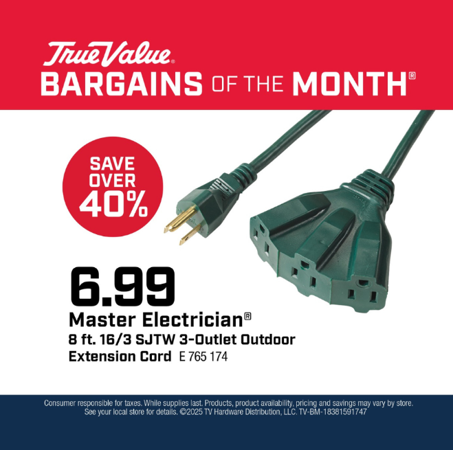 Master Electrician® 8 ft. 16/3 SJTW 3-Outlet Outdoor Extension Cord $6.99