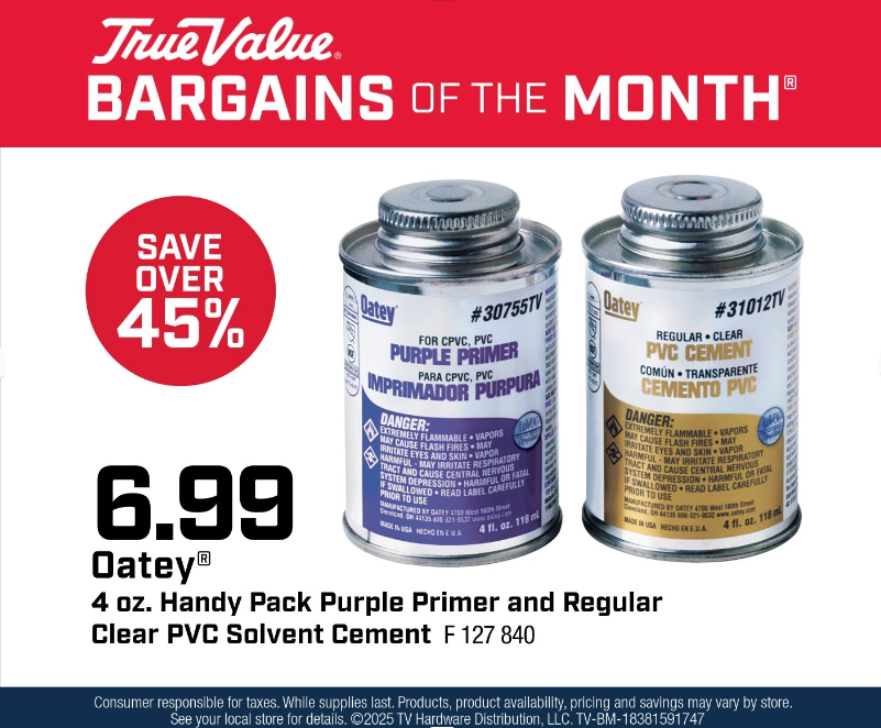 Oatey® 4 oz. Handy Pack Purple Primer and Regular Clear PVC Solvent Cement $6.99