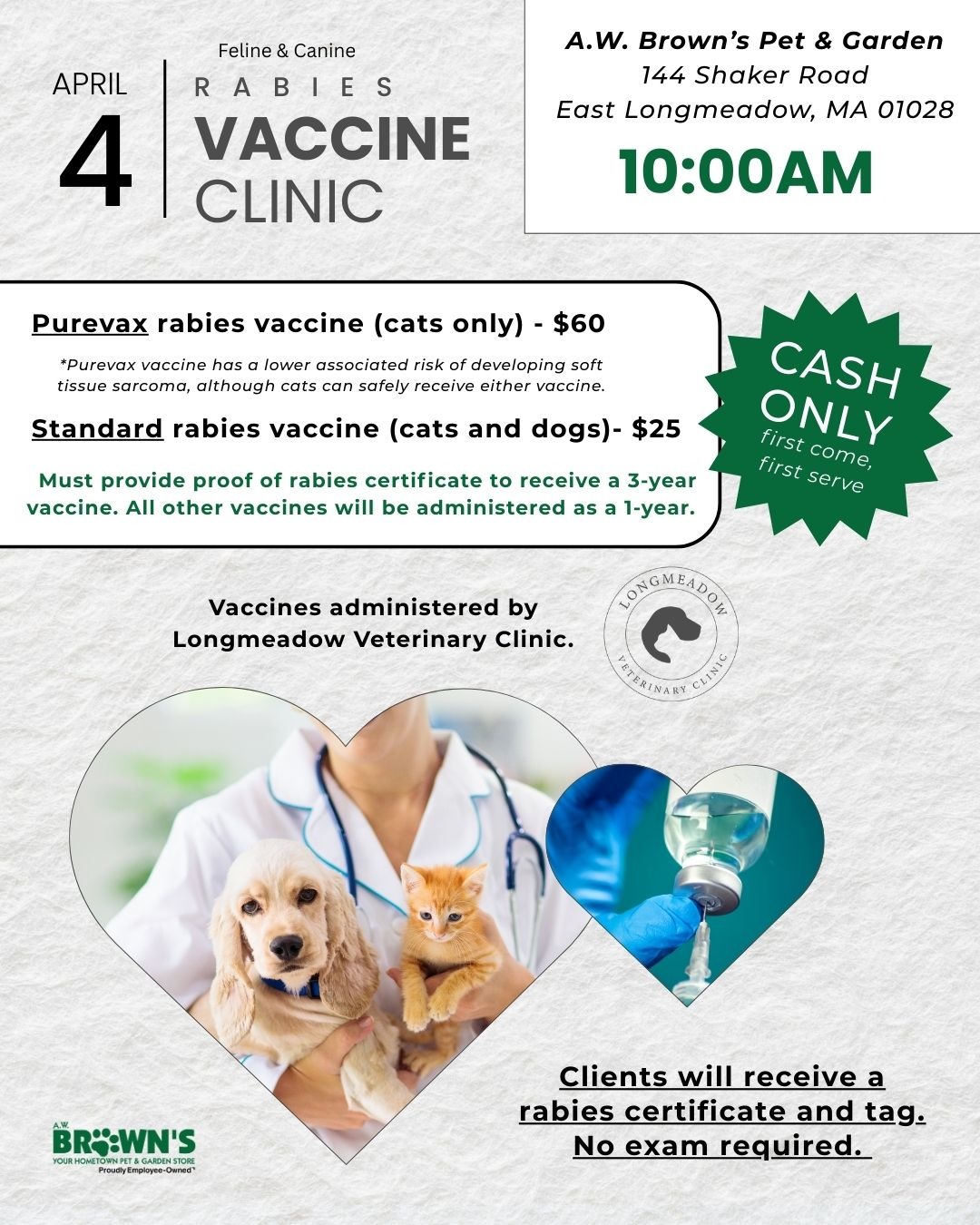 Feline & Canine Rabies Vaccine Clinic with Longmeadow Veterinary Clinic
