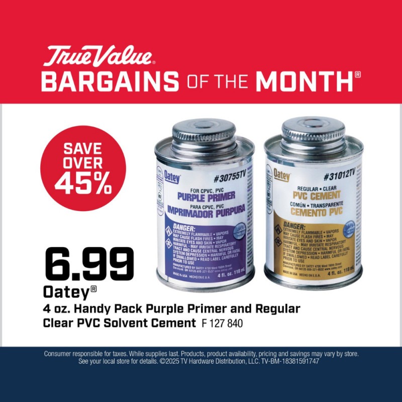 Oatey® 4 oz. Handy Pack Purple Primer and Regular Clear PVC Solvent Cement $6.99