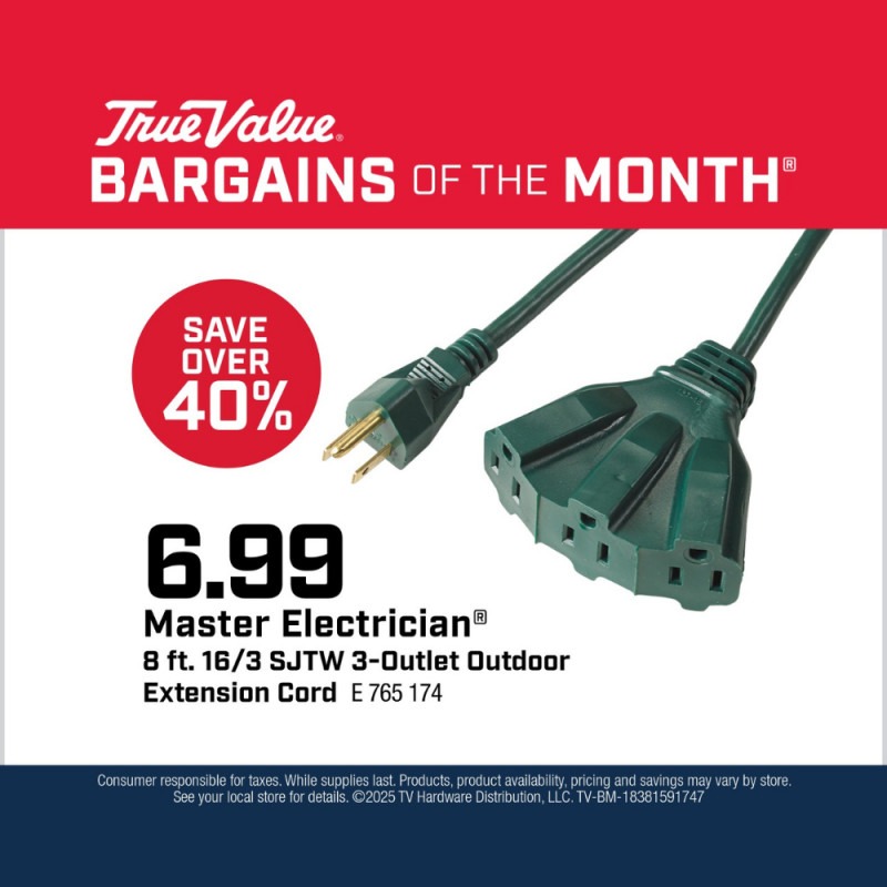 Master Electrician® 8 ft. 16/3 SJTW 3-Outlet Outdoor Extension Cord $6.99
