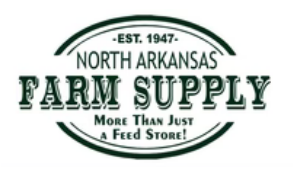 Logo for North Arkansas Farm Supply, established 1947. Features bold, green text in an oval, with the slogan "More Than Just a Feed Store!"