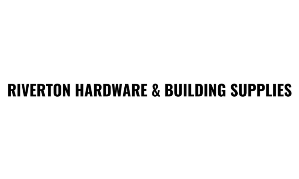 Bold text reads "Riverton Hardware & Building Supplies" centered on a white background, conveying a professional and straightforward tone.