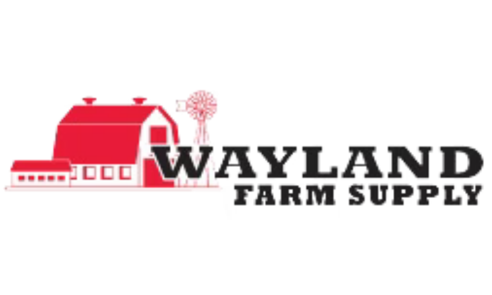 Red barn and windmill logo next to bold black text reading "Wayland Farm Supply" on white background, suggesting a rural, agricultural theme.