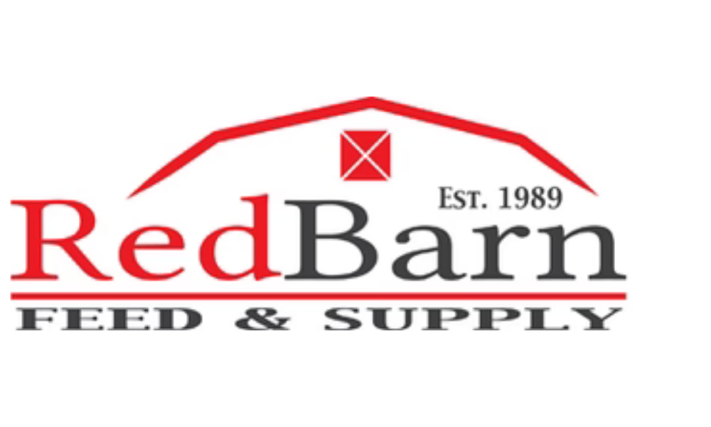 Logo for Red Barn Feed & Supply features a red barn roof outline with "Red Barn" in bold, black text. "Est. 1989" is included, emphasizing tradition.